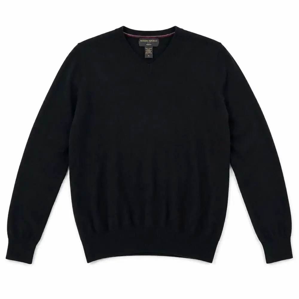 Banana Republic Merino Wool V-Neck Black Men's Sweater Size S